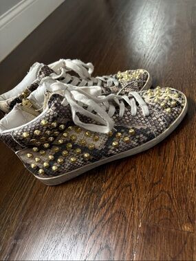 Steve Madden Snake-Print Sneakers with Gold Studs